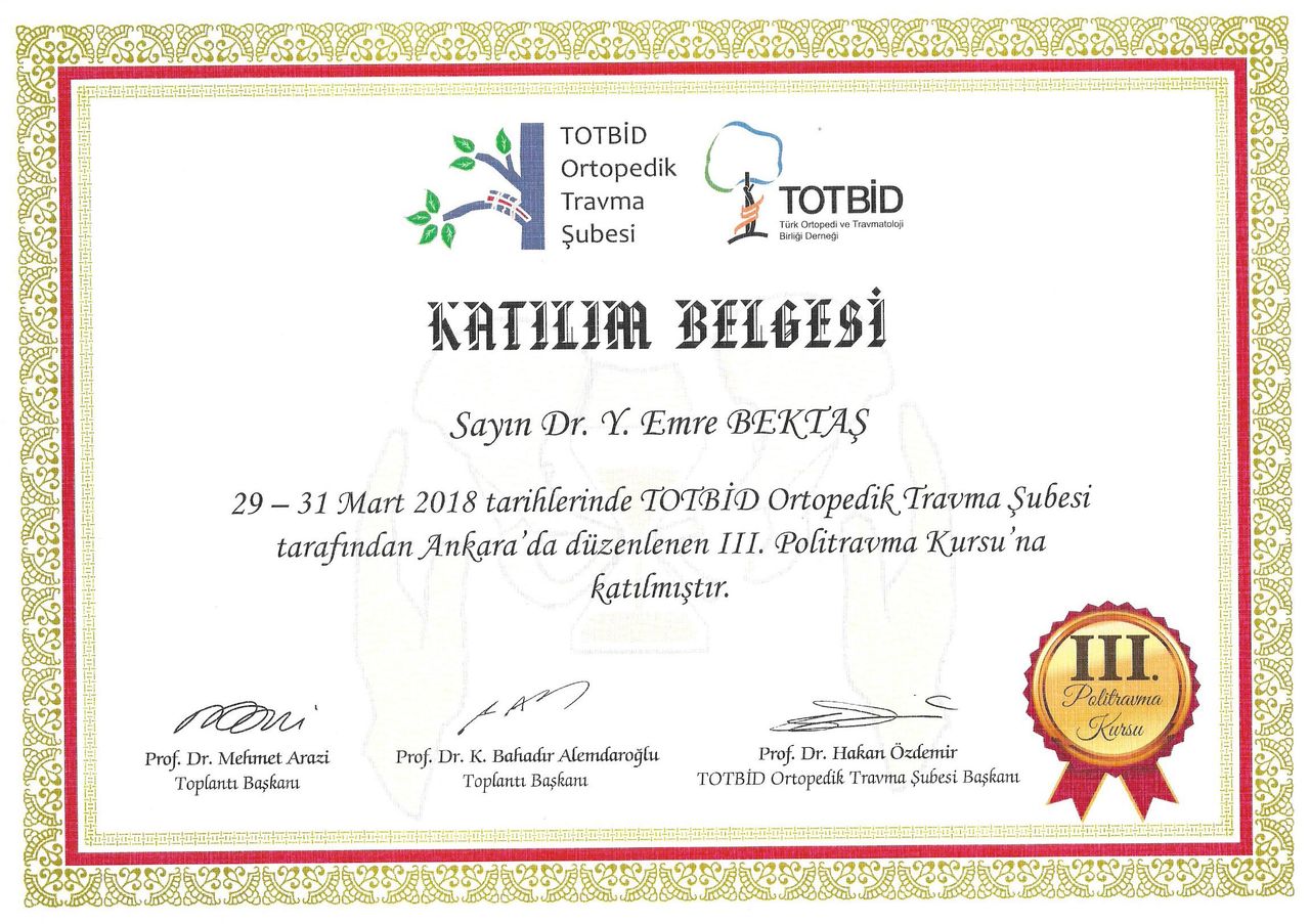 Op. Dr. Yunus Emre Bektaş - Ortopedi Ve Travmatoloji